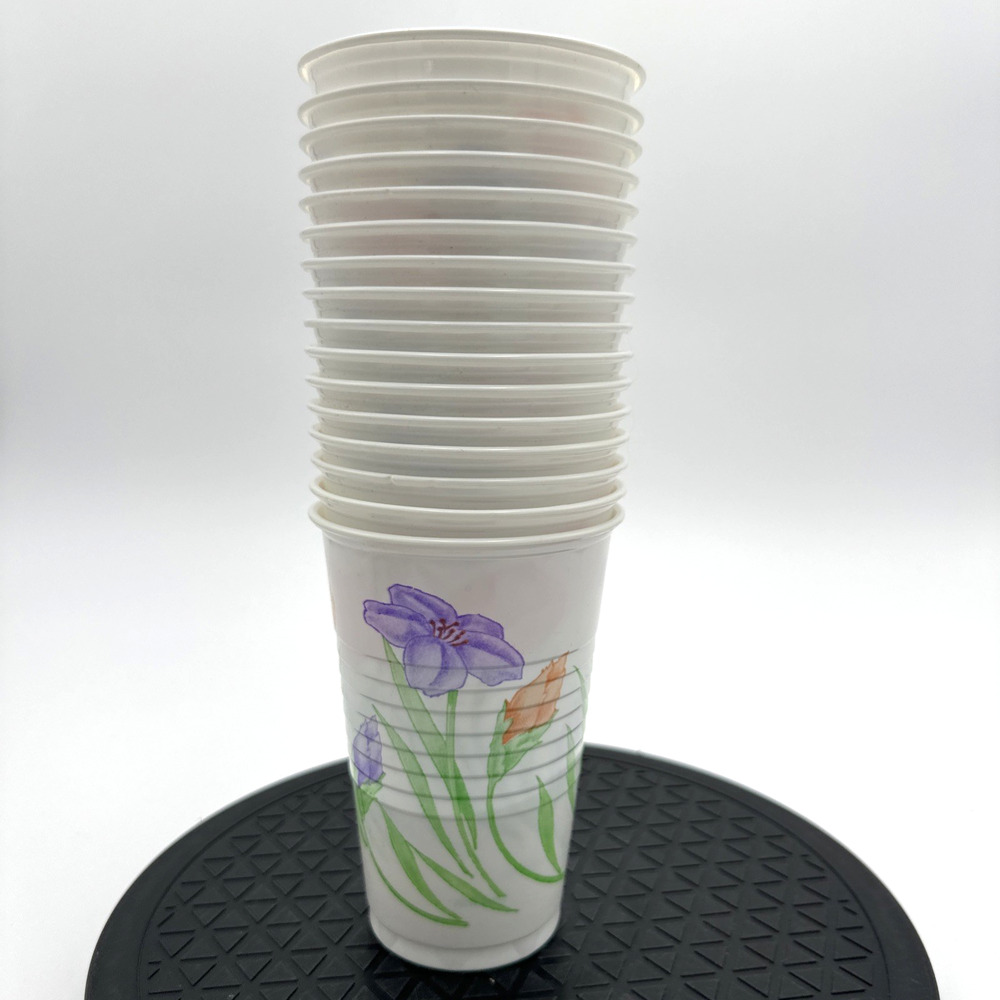 16 Vintage Pink Floral Plastic Drinking Cups Dixie 16oz 70’s Prop